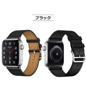 アップルウォッチバンド革 apple watch 革バンド42/44/45mm 黒革バンド 高品質バンド