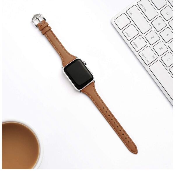 apple watch バンド 42/44/45/49mmアップルウォッチ バンド iWatch series SE 8/7/6/5/4/3/2/1,トップグレード革 スリム&薄型ブラウン色