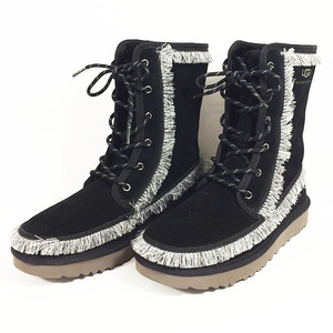 【美品】【中古】UGG アグ RIKI LACE TALL WM トール レース アップ ブーツ 1101034 M/BLK 約26cm ブラック