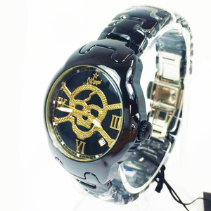 【未使用】【中古】DADangel ダッドエンジェル 腕時計 DAD703-05 ブラック文字盤 セラミックベルト スカル ドクロ ゴールドカラー