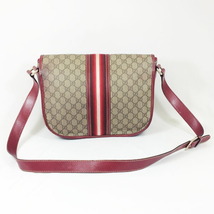 【中古】GUCCI グッチ シェリーライン 201732 メッセンジャーバッグ ショルダーバッグ PVC レザー ベージュ×レッド系_画像2