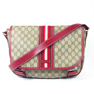 【中古】GUCCI グッチ シェリーライン 201732 メッセンジャーバッグ ショルダーバッグ PVC レザー ベージュ×レッド系