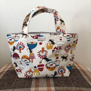 ハンドメイド ランチトートバッグ 猫きのこ柄