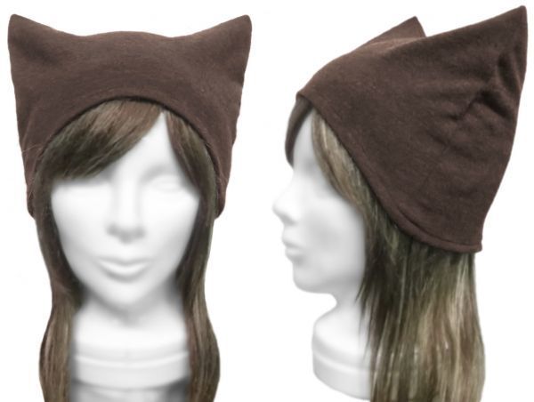 ◇送料無料◇ ハンドメイド◆シンプル 猫耳帽子◆ウォッシャブル ウールニット/杢ブラウン ◇寒い季節におすすめ(秋冬)◇