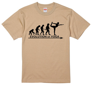 進化 evolution Tシャツ ライトベージュ ヨガ YOGA ヨーガ ストレッチ エクササイズ くすみカラー 選べるサイズ S/M/L/XL