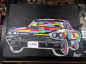 Art hand Auction Rain Carased Painting, Hand-painted by the Artist [1964 Thunderbird] American Car Hot Rod Lowrider Thunderbird, Artwork, Painting, acrylic, Gash