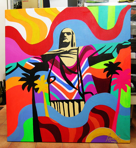 Art hand Auction Super grande pluie Carracedo peinture acrylique écriture personnelle Christ Christ Statue jésus rédempteur 2 arc-en-ciel Art coloré, ouvrages d'art, peinture, acrylique, gouache