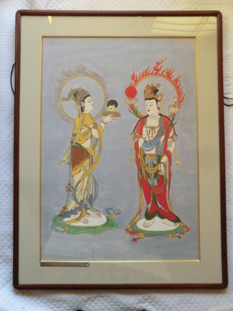 Genuine Buddhist painting Japanese painting ● 1998 Sun and Moon Buddha Buddhist painting Sanskrit artist Hisako Naito 2212 Buddhist ancient document, Painting, Japanese painting, person, Bodhisattva