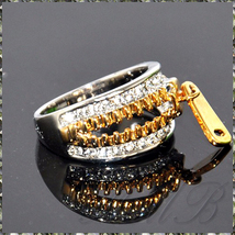 [RING] 18K White & Yellow Gold Plated Crystal Sexy Zipper クリスタルCZ ホワイト & イエロー ゴールド セクシー ジッパー リング 17号_画像3