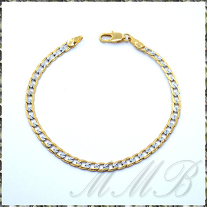 [BRACELET] Yellow & White Gold Filled center white gold design flat chain bracele 4x200mm (5g) [ free shipping ]