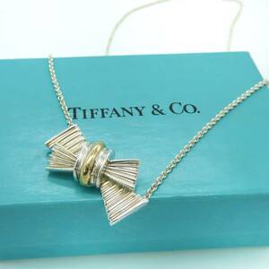 極希少 美品 Tiffany&Co. ヴィンテージ ティファニー リボン シルバー ゴールド コンビ ネックレス SV925 750 K18 1990年 GG30