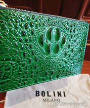 最上級逸品※定価15万◆イタリア・ミラノ発*BOLINI/ボリニ・最上級牛革・クロコダイル・エメラルド*セカンドバック/ハンドバッグ_画像3