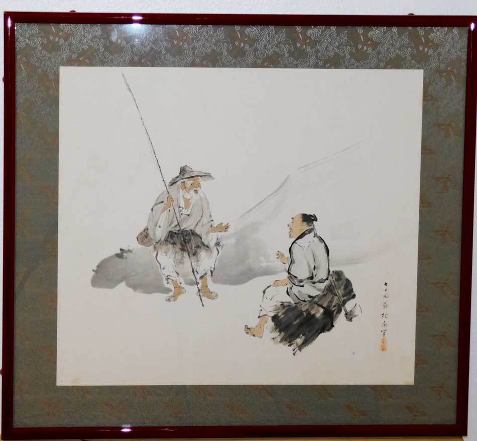 R0086 島内松南 日本画 真作保証(高知県出), 美術品, 絵画, 人物画