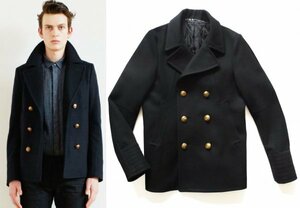  regular price 4.9 ten thousand 5351 POUR LES HOMMES wool compression melt n cotton inside pea coat 3 black gold .