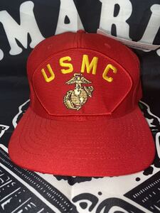 新品未使用タグ付き　made in USA USMC EAGLE CREST one size fit all cap レッド