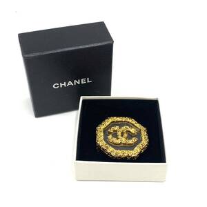 CHANEL シャネル ブローチ 93A GP ゴールド クリア 溶岩 マグマ ココ ヴィンテージ 六角形 P679