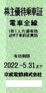 京成電鉄株主優待乗車証１２枚売り。期限２０２２年５月３１日。