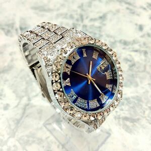 ブルー　シルバー　メンズ腕時計　ブリンブリン　男女兼用　デイカウント　