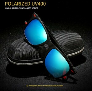 激安 新品 送料込み UV400 偏光レンズ ミラー サングラス 黒/青