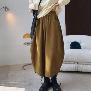 パンツ サルエルパンツレディース秋冬春バルーンパンツポケットウエストゴム