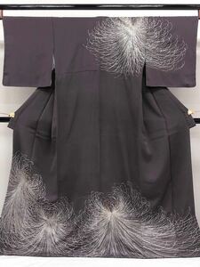 蘇州刺繍 訪問着 糸菊 正絹 躾糸付き 紫鼠色