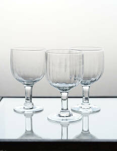 古い手吹きガラスの丸型 モールガラスのビストロワイングラス / 19世紀・フランス / 硝子 アンティーク 古道具