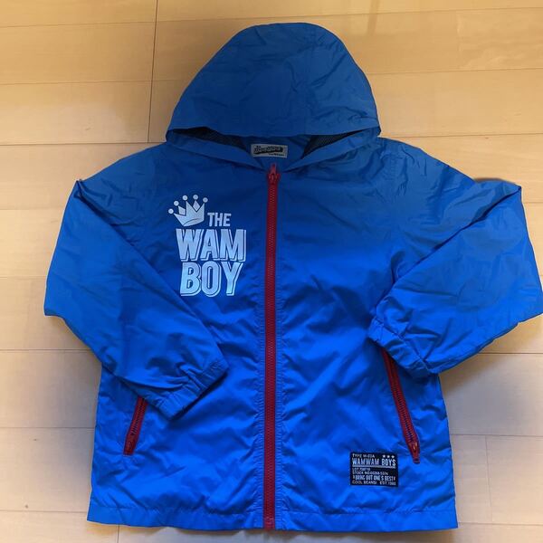 送料無料 WamWam BOYS 薄手ジップアップパーカー140cm 青×赤 ブルー コンパクト 送料込み