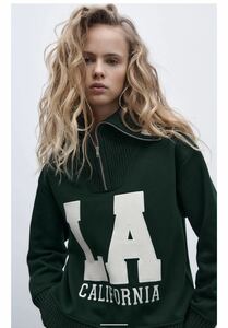 ↓↓値下げ★完売☆新品タグ付き ZARA 起毛 スウェットシャツ グリーンM