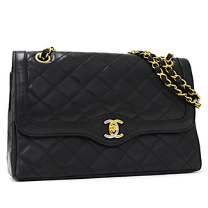 1円 ◎美品 CHANEL シャネル チェーンショルダーバッグ マトラッセ ココマーク Wフラップ Wチェーン パリ限定 レザー ブラック◎SaDsrr