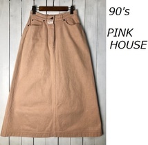 90s PINK HOUSE デニムロングスカート L ピンクベージュ ピンクハウス マキシ丈 オールド ヴィンテージ 秋冬春 フレア 日本製 ●196_画像1