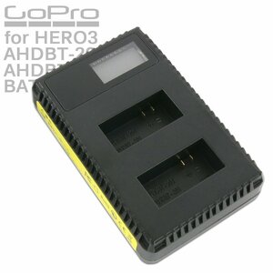 GoPro HERO3 HERO3+用 USB デュアルチャージャー バッテリー充電器 互換 AHDBT-201 AHDBT-301/302 充電池 ディスプレイ内蔵
