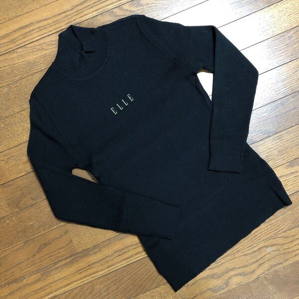 ELLE エル ハイネックニット ハイネックセーター 黒 ブラック ロゴ