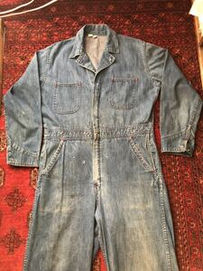 [VINTAGE]1960*s Denim all-in-one 38 REGULAR Vintage coveralls 30s 40s 50s 60s overall Work jacket coverall 