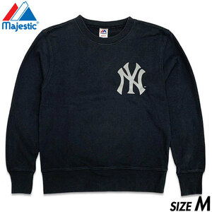 希少■Majestic (マジェスティック) MLB NEW YORK YANKEES ニューヨーク ヤンキース NYロゴ 長袖 スウェット 黒ブラックM 古着ヴィンテージ