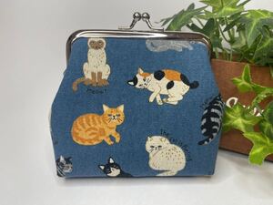ハンドメイド 猫柄 がま口ポーチ