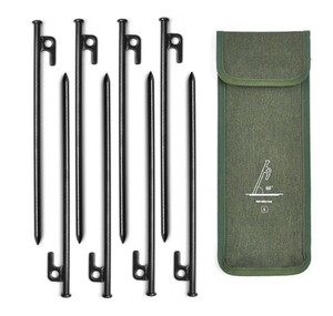 ペグ 8本セット 収納袋付 金属 頑丈 アウトドア キャンプ テント タープ 軽量