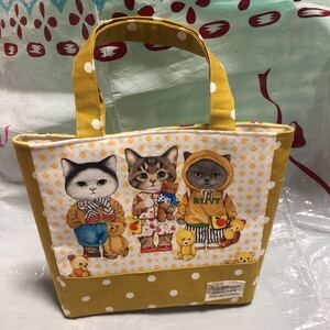 コヤンイサムチョン生地使用 ハンドメイド マチ付きトートバック からしドット