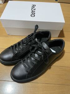 革スニーカー黒ブラック24.5小ロゴ/ReZardリザード