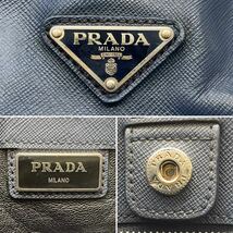 1円●美品●PRADA プラダ サフィアーノレザー ビジネスバッグ トート ハンド ブリーフケース 三角プレート メンズ ネイビー ブルー 紺 青_画像9