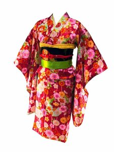 # "Семь, пять, три" # 7 лет для 4 . кимоно * нижняя рубашка 2 позиций комплект 7kk-63( красный кимоно цветочный принт )