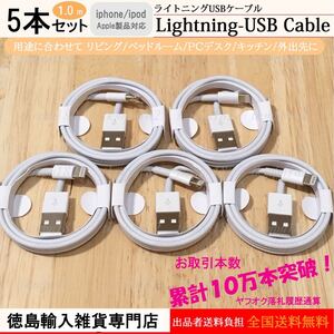 匿名発送 1m 5本 ライトニングケーブル iPhone充電用