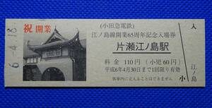 小田急電鉄 江ノ島線開業65周年記念入場券 片瀬江ノ島駅 平成6年