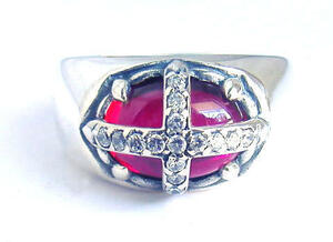 ◆ Silver 925 King Cross Ring 22 Ruby &amp; Diamond New Unared ◆ King Cross Ring Cross Cross Cross