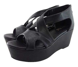 SG0874# новый товар женский популярный сандалии Cross ремень толщина низ задний застежка-молния имеется каблук примерно 7cm кожзаменитель M размер чёрный черный 