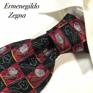 ErmenegildoZegna エルメネジルドゼニア 黒/赤 シルク ネクタイ