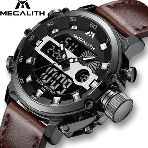 腕時計 MEGALITH ファッション メンズ スポーツ クォーツ 時計 男性 多機能 防水 発光 デュアル表示