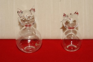テ40★レトロ物・吹きガラス2匹まとめて猫好きな方・ミニチュア置物ガラス製