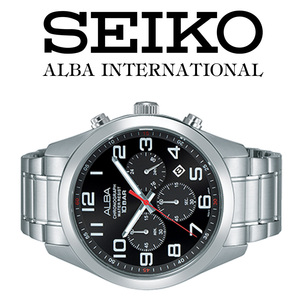1円×3本ALBA逆輸入モデル海外機種 ブラックBLACKフェイス100m防水 クロノグラフ新品 メンズ激レア入手困難アルバ日本未発売SEIKO腕時計