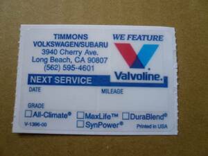 ◆新品U.S.バルボリン非売品【VALVOLINE】本物オイル交換ステッカー◆