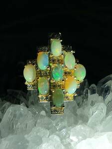 H-6679オパール 指輪 最高級の宝石遊色鮮やかフリーサイズ